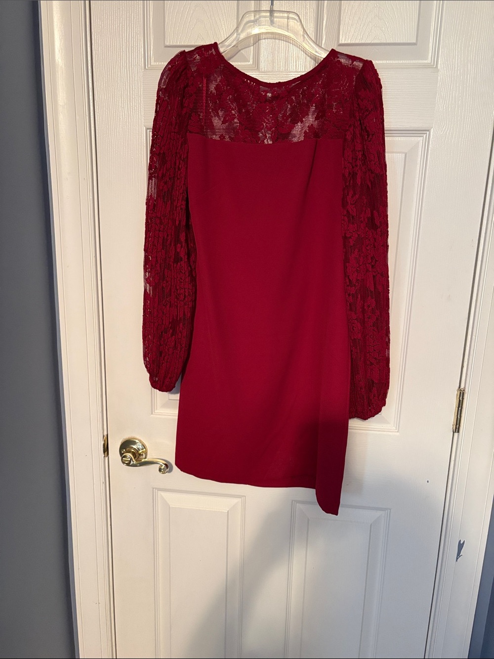 White House Black Market Crimson Lace Long-Sleeve Shift Dress